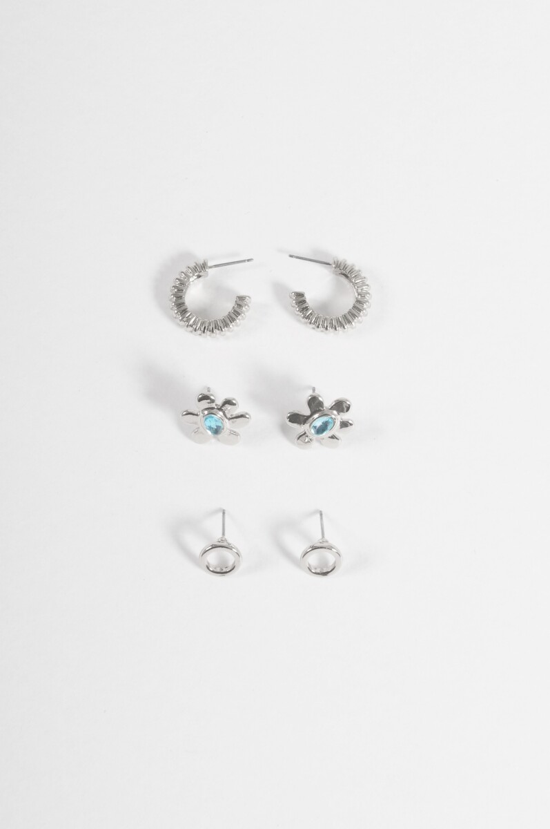 Set de 3 caravanas flower - plateado 