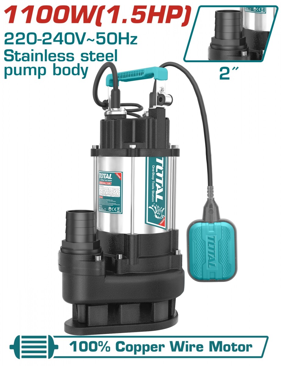 BOMBA SUMERG 1.5HP 15MTS INOX AGUA SUCIA TOTAL 
