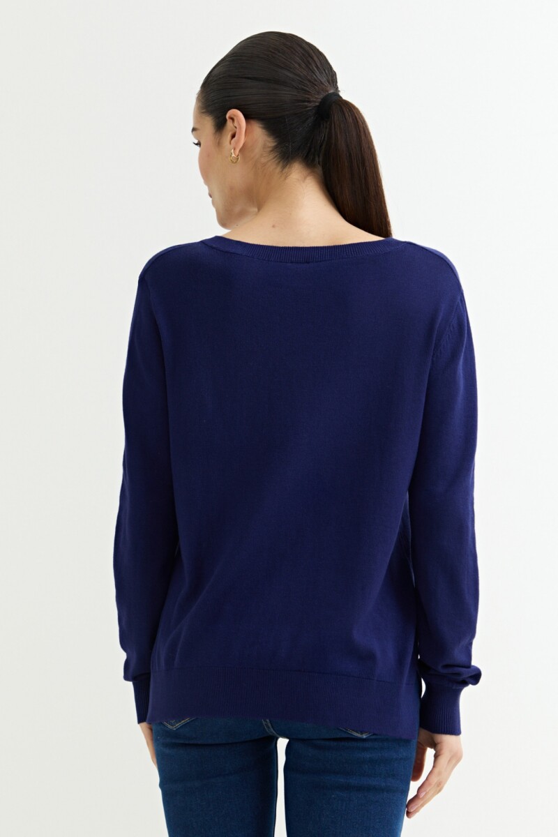 Sweater escote en V liso AZUL FRANCIA