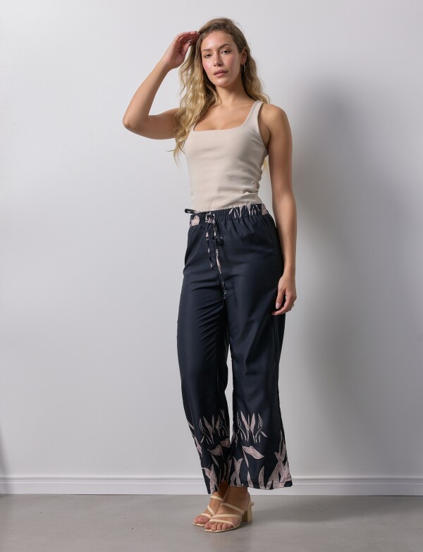Pantalon Det Printed NEGRO/BEIGE