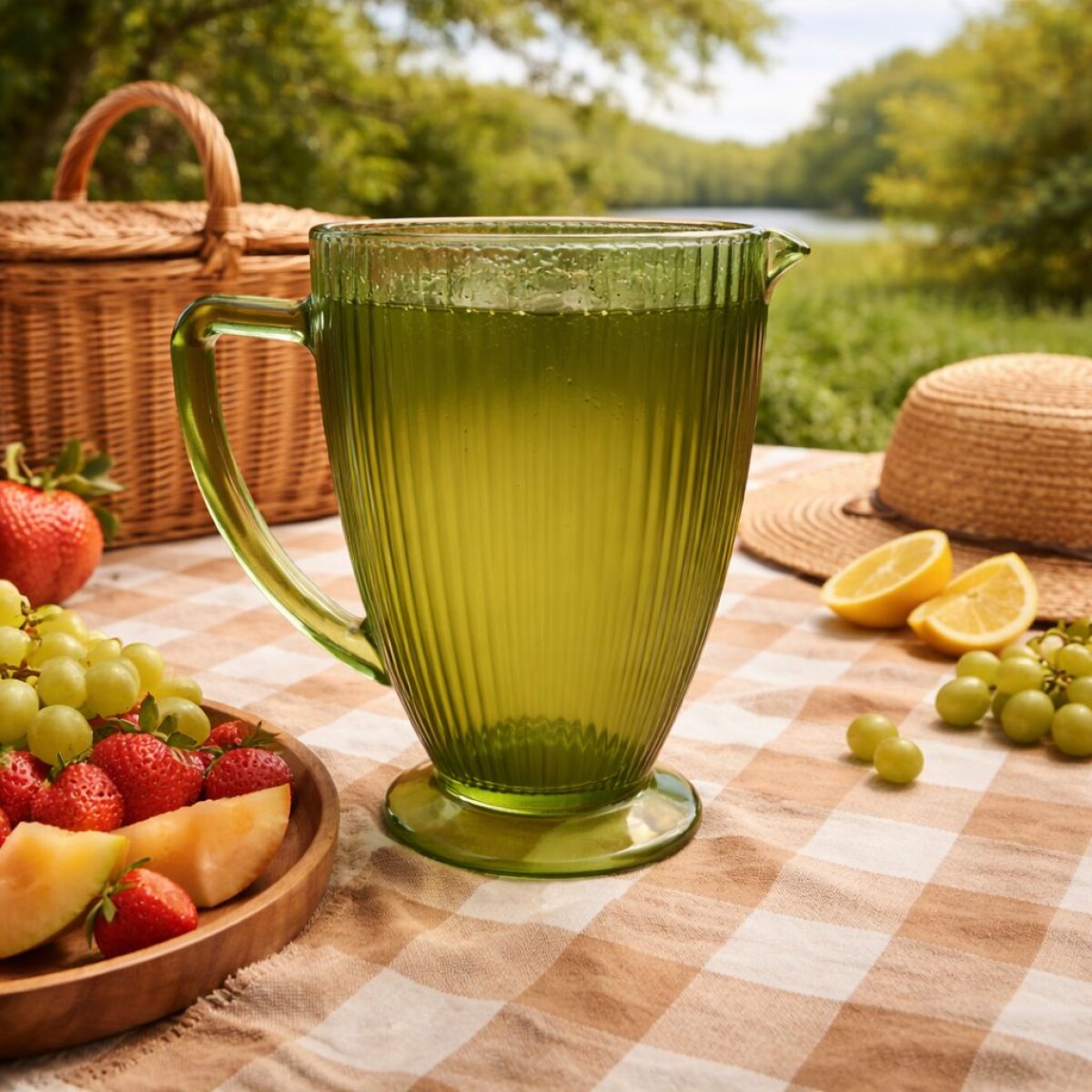 Jarra de Vidrio Labrada Diseño Elegante de Lineas - Verde 