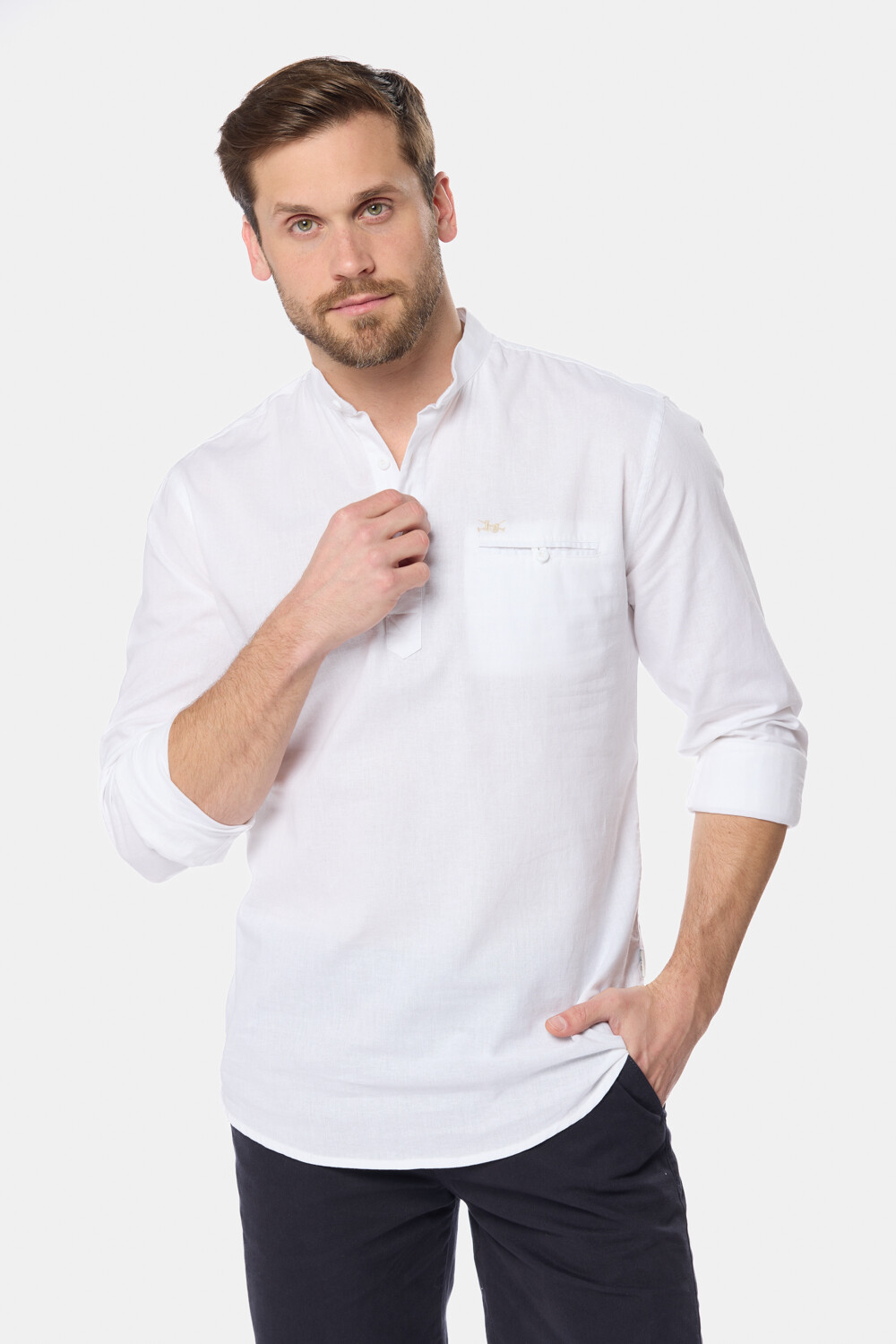 CAMISA DE LINO CUELLO MAO Blanco