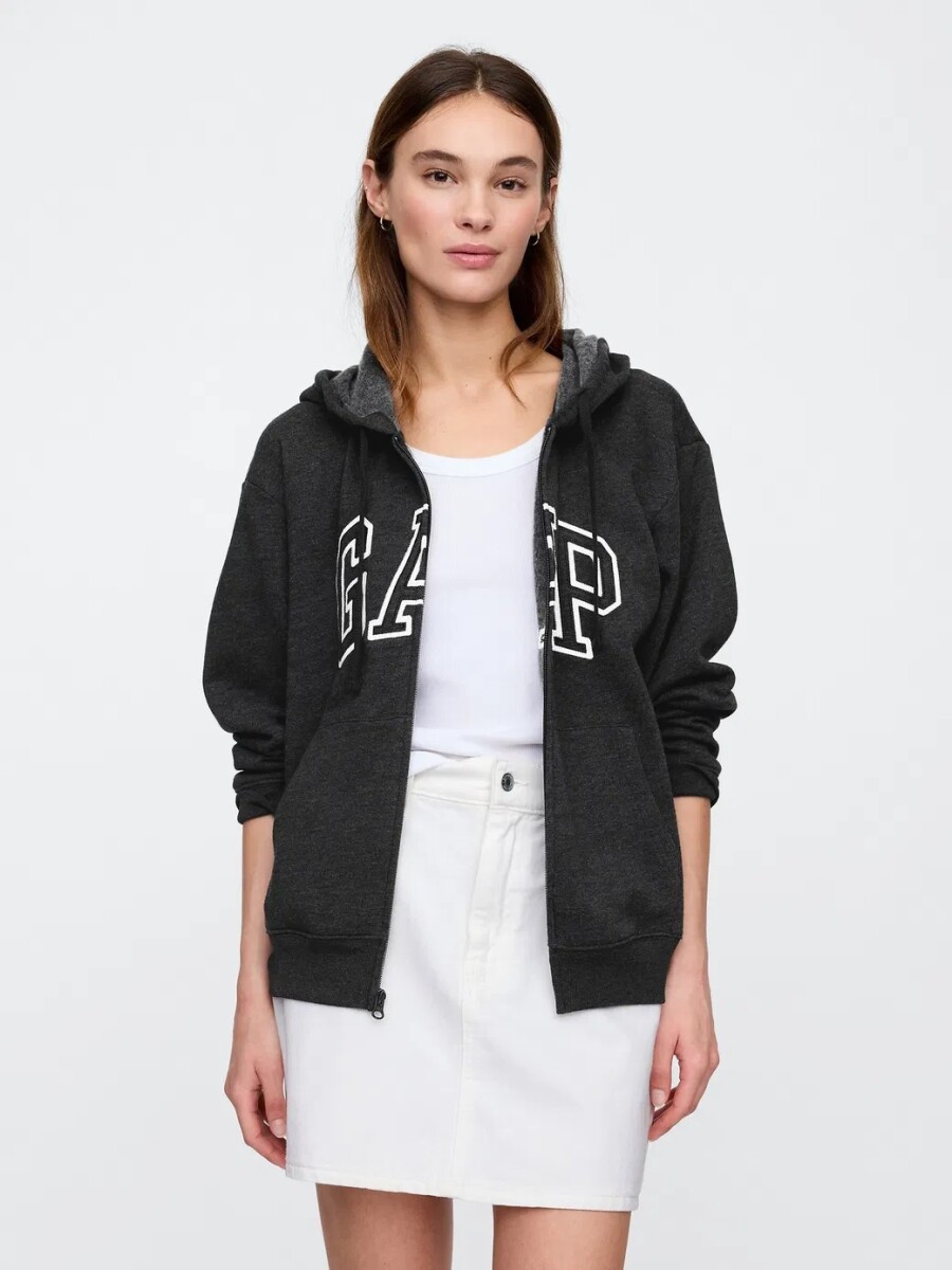 Canguro Con Cierre Logo Gap Mujer - Charcoal Heather 