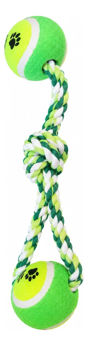 Juguete Para Perro De Cuerda y Dos Pelotas - VERDE 