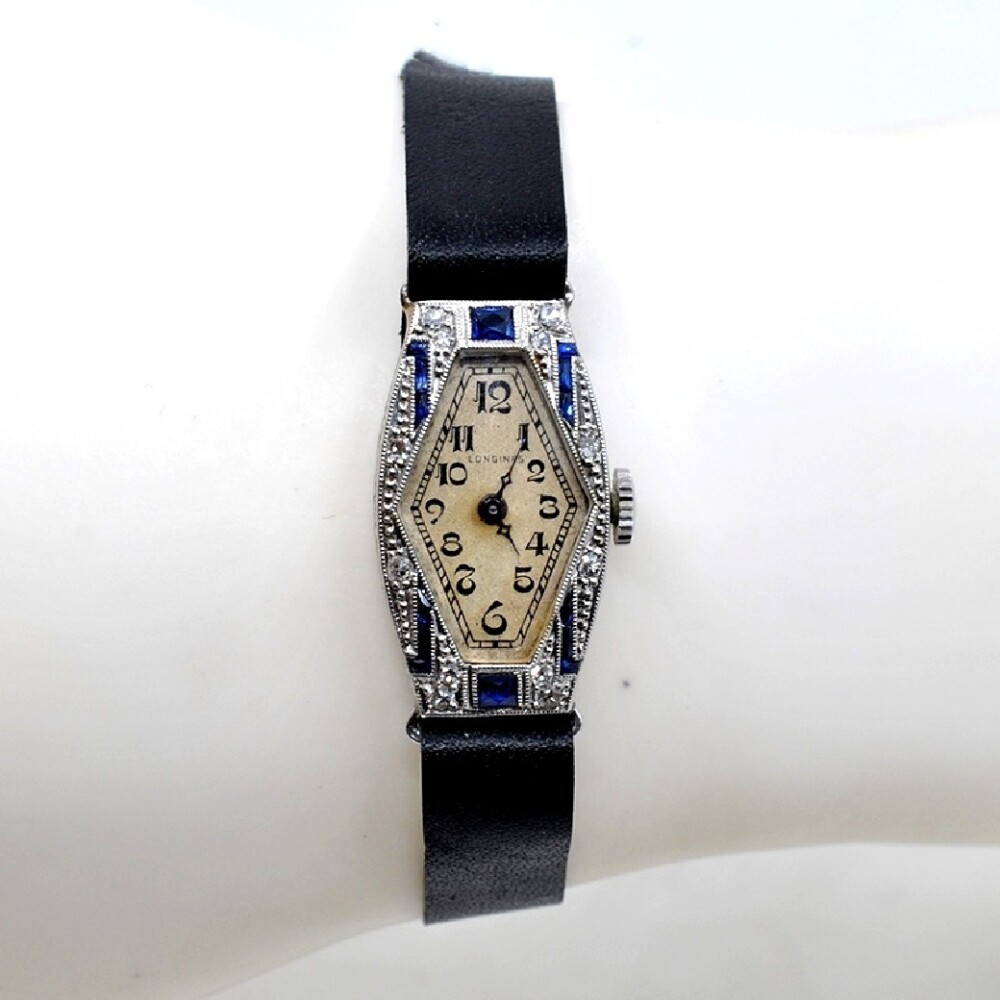 Longines Lady Art Deco Platino, Diamantes Y Piedras Azules. Año 1929'S Calibre 745. Longines Lady Art Deco Platino, Diamantes Y Piedras Azules. Año 1929'S Calibre 745.