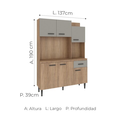 Alacena de cocina 6 puertas 1 cajón con pies en polipropileno regulables 137x29x39x190cm Alacena de cocina 6 puertas 1 cajón con pies en polipropileno regulables 137x29x39x190cm