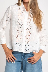 Blusa Broderie Manga Larga Nacar