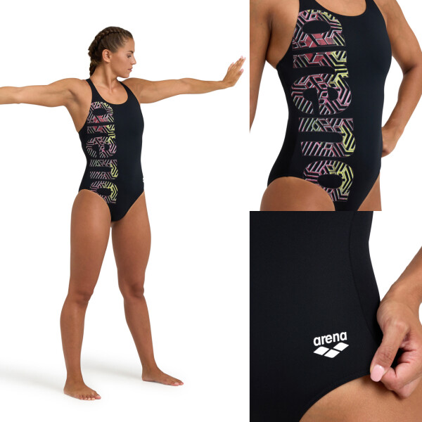 Malla De Entrenamiento Para Mujer Arena Women's Swimsuit Kikko Pro V Back Graphic Print Negro
