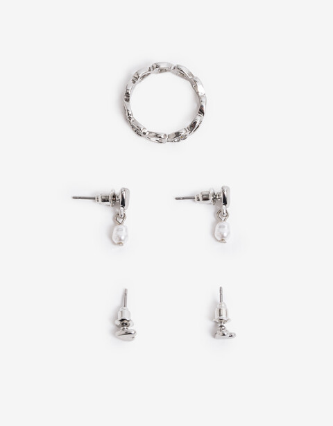 Bijouterie Set Metal Bijou Set Corazón Metal - Plateado Rodio