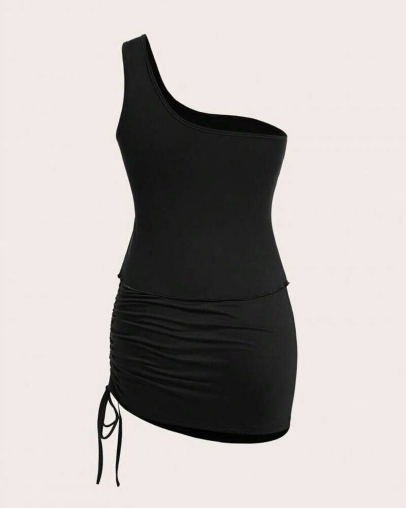 CONJUNTO TOP ASIMETRICO Y FALDA NEGRO Negro