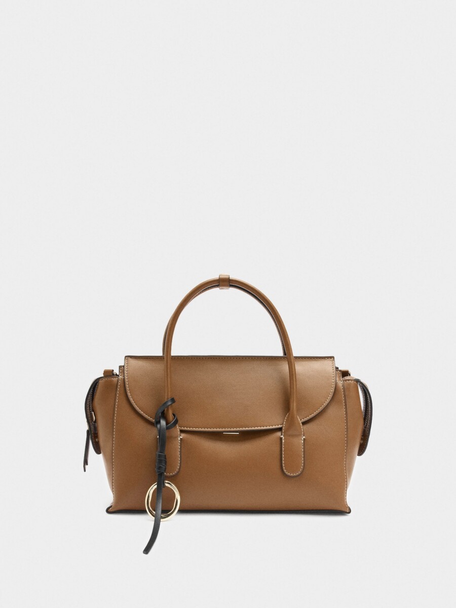 Bolso Tote Liso Con Solapa camel