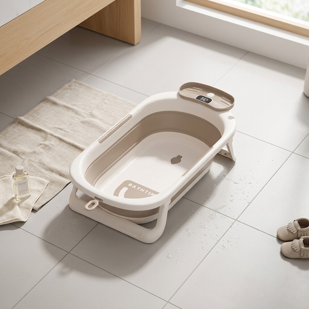 Bañito Para Bebé Plegable Con Termómetro Marrón