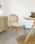 Silla Doriane de madera maciza de roble acabado natural y asiento de tela