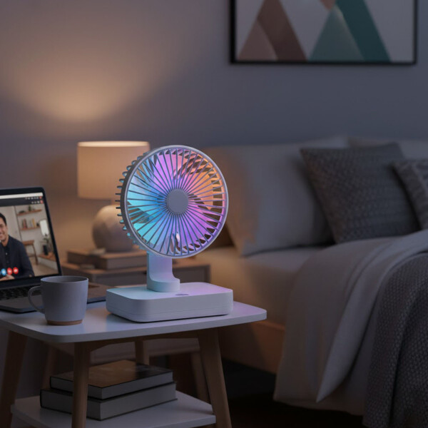 Ventilador Escritorio Recargable Usb Batería 3 Velocidades Color Blanco