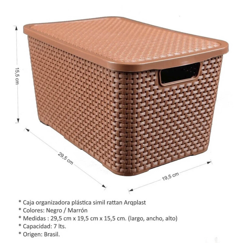 Caja organizadora plástica simil ratán 7 lts MARRON