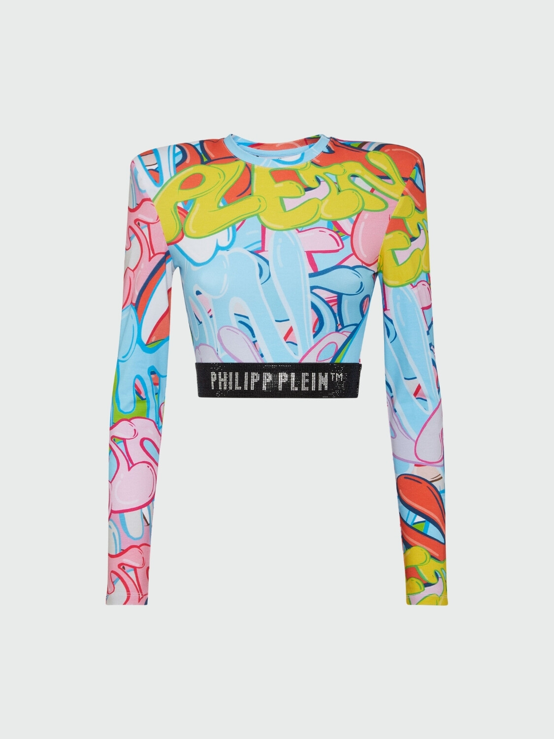 PHILIPP PLEIN - top corto manga larga con hombreras y graffiti Estampado