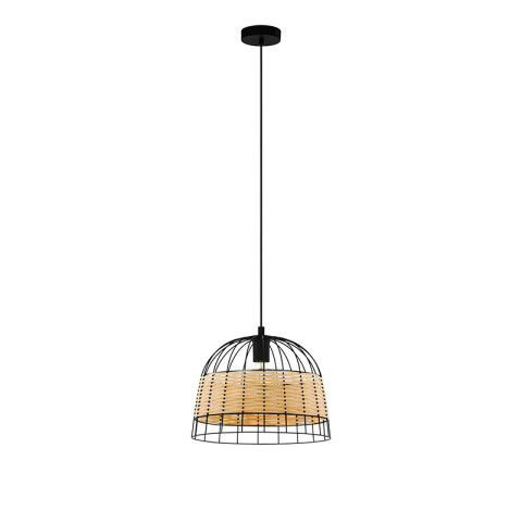 Colgante reja negro/ratán 1XE27 Ø500X1100MM ANWICK EG3313X