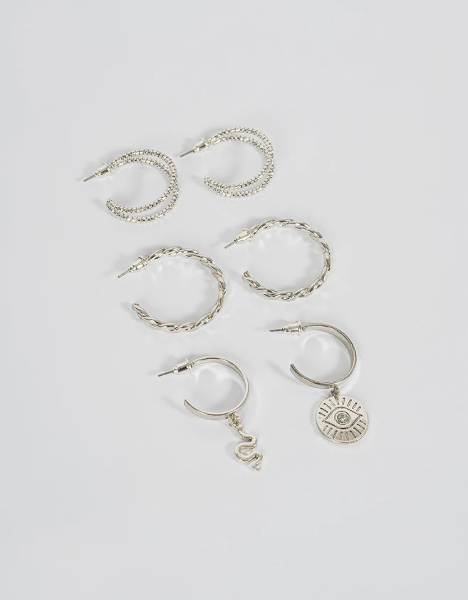 Aros Argollas Set Bañada en Plata Aros Argollas Set Bañada En Plata - Plateado