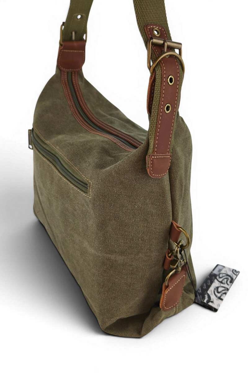 Cartera lona con hebillas verde