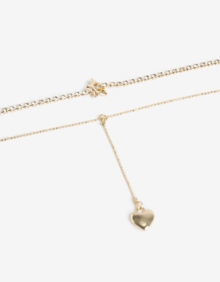 Collares Largos Strass Collar Largo Multicadena Con Dijes - Dorado