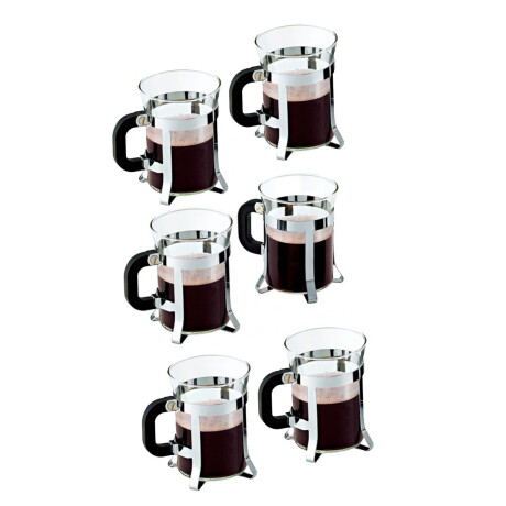 Set 6 Tazas para Café Té 200Ml en Vidrio y Acero Inoxidable Plateado