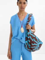 Top De Punto Con Cuello V azul