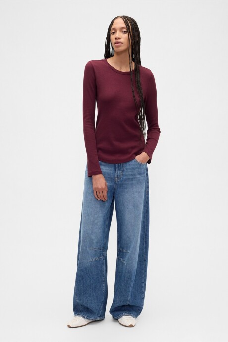 Remera Waffle Manga Larga Mujer Tuscan Red