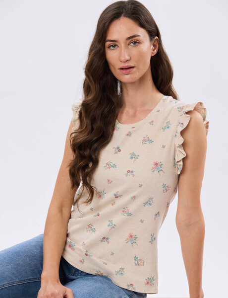 REMERA ESTAMPADA DE ALGODÓN Beige