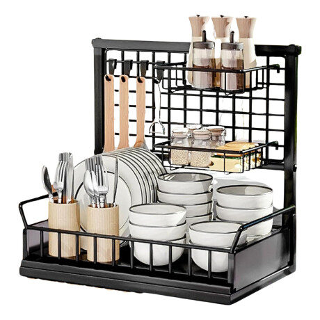 Escurridor Organizador De Platos Cocina Bandeja Extraible Negro