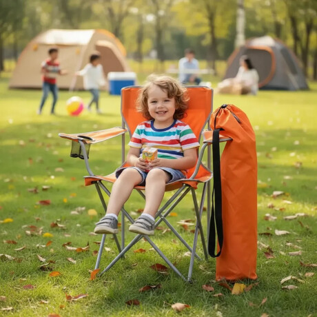 Silla Plegable Infantil 50kg Reforzada Con Portavaso Y Funda Naranja