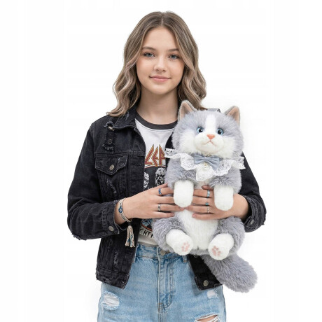 Mochila Peluche Gato Realista Bolso Animal Felpa Gris