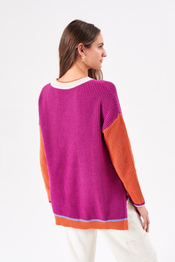 Sweater Textura Combinado Fucsia