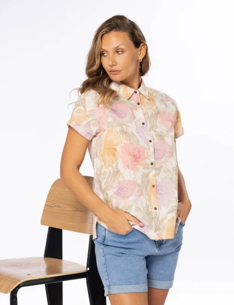 CAMISA DE LINO ESTAMPADA Rosa