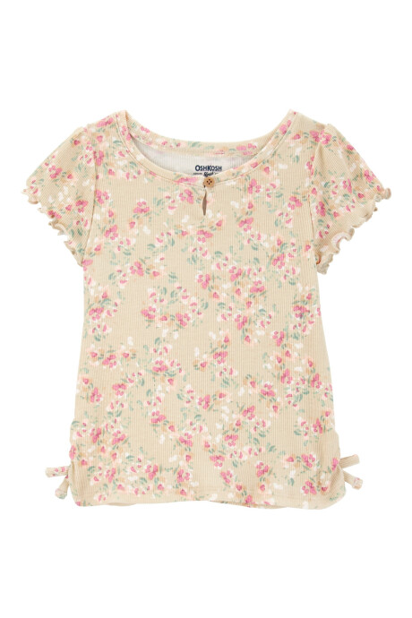 Remera de algodón acanalado, diseño floral Sin color