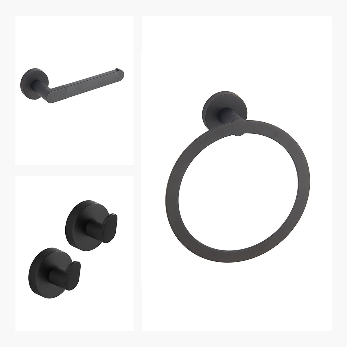 Set De Accesorios Incl,uye 2 Perchas, Toallero Aro Y Portarollo Negro Mate 