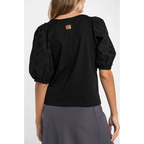 Remera Manga Broderie Negro
