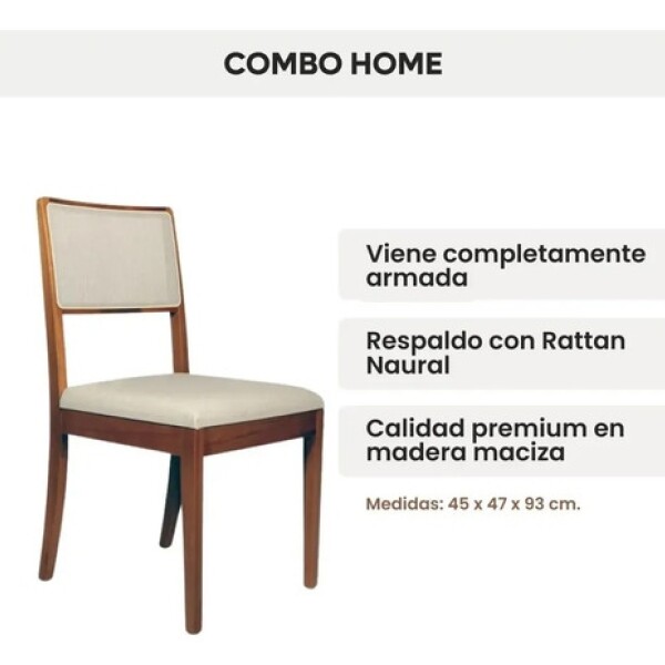 Silla De Comedor ComboHome Lola Madera Maciza Ratan Natural Blanco 1