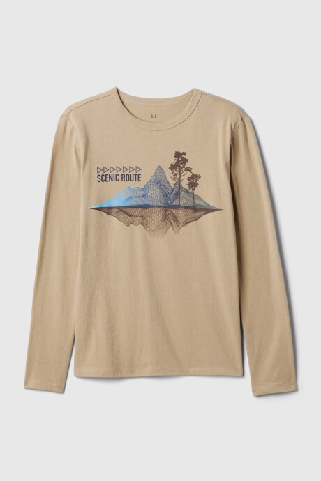 Remera Gráfico Manga Larga Niño Khaki