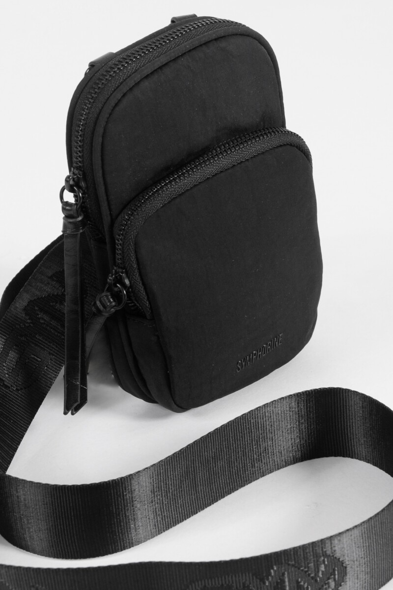 Porta celular con bolsillo de tela negro