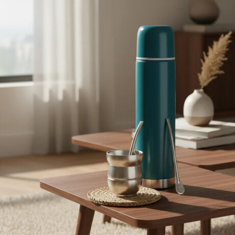 Set Termo Bala 750ml +mate 140ml +bombilla regalo Ac. Inox. Azul Petróleo