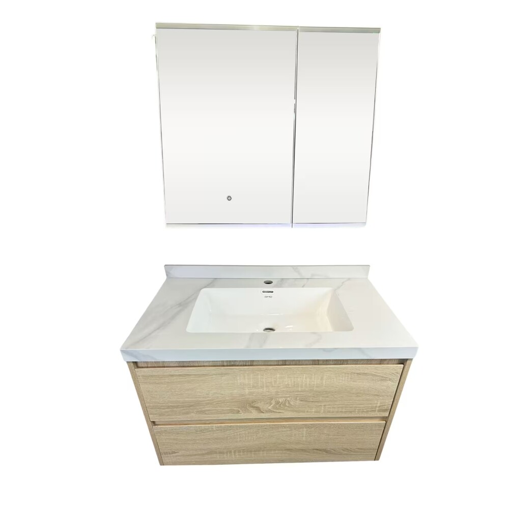 Mueble de baño suspendido Vip Oak 80cm mesada calacata con Bacha de Loza Mueble De Baño Suspendido Vip Oak 80cm Mesada Calacata Con Bacha De Loza