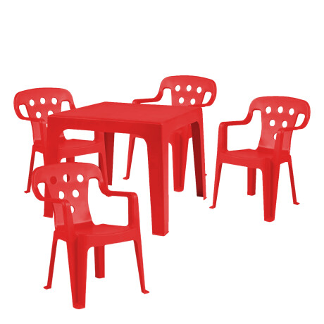 Set de Mesa 54x46cm y 4 Sillas infant Plást Resistente 40Kg Rojo