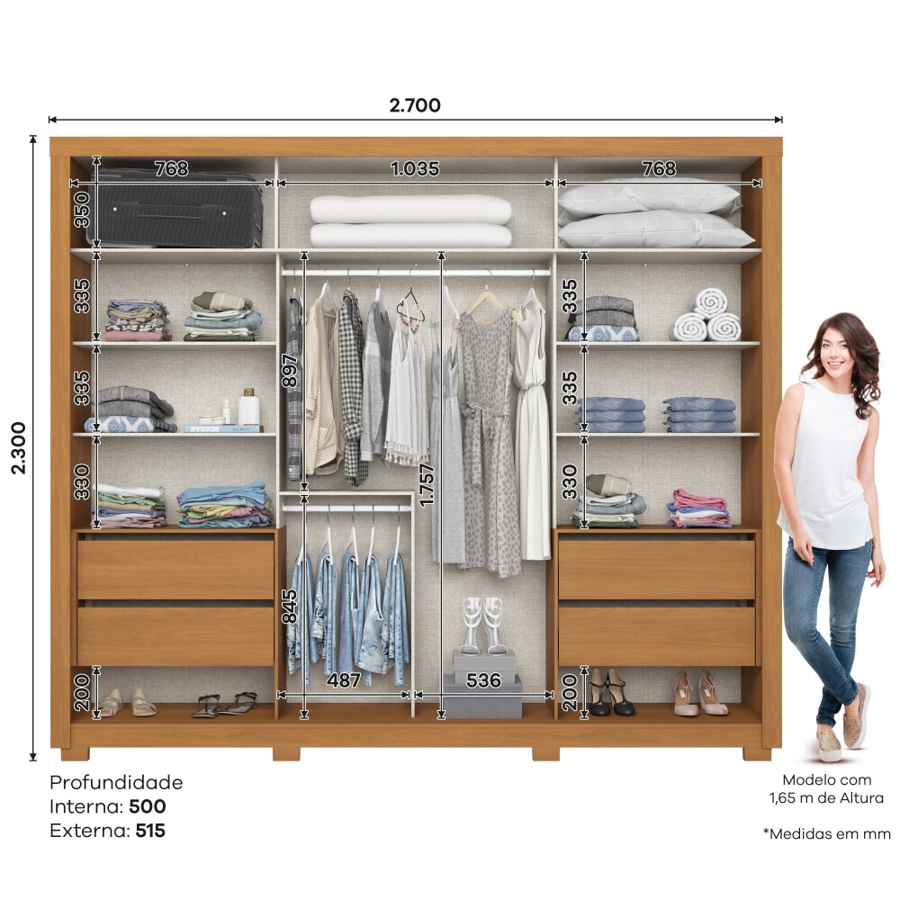 ROPERO 2 PUERTAS 4 CAJONES INTERNOS ESPEJO GUARDARROPA CLOSET ARMARIO COLOR MADERA