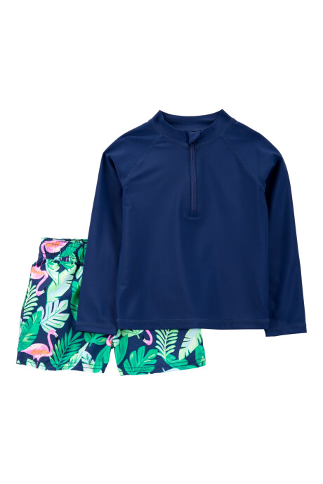 Traje de baño dos piezas, protección UPF 50+, manga larga, diseño tropical Sin color