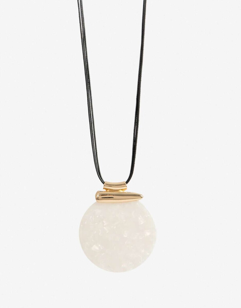 Collar Largo Cordón Y Acrílico - Blanco Crema 