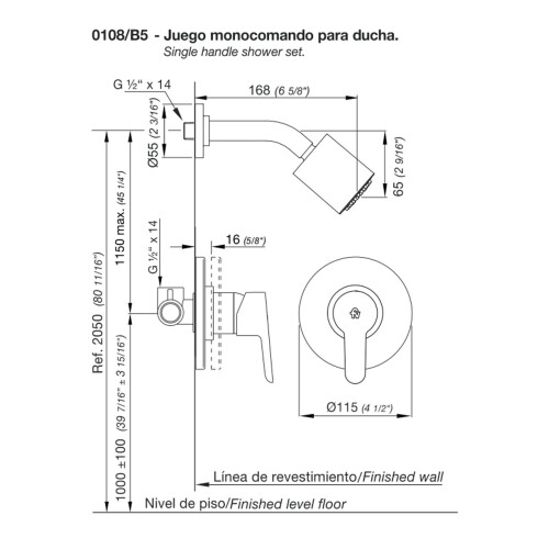 Griferia De Ducha Monocomando Linea Puelo Fv De Embutir Cromo S/Transferencia 000