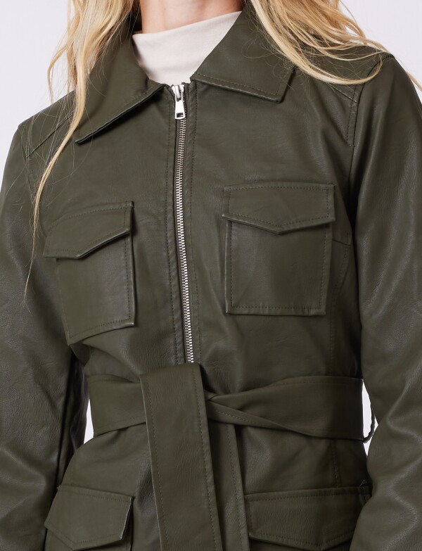 Chaqueta Eco Cuero Cinto OLIVA