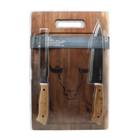 Set Tabla Wayu + Cuchillo + Tenedor PRM Madera y Acero inox