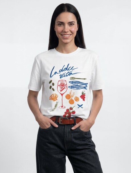 BLUSA ESTAMPADA DE MANGA CORTA BLANCO