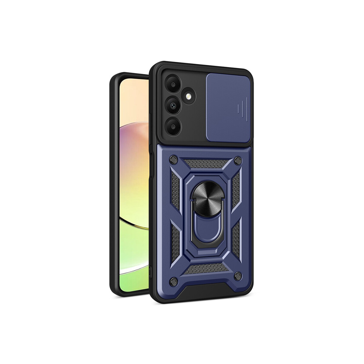 Protector Samsung Galaxy A15 con cubre cámara y anillo color azul 